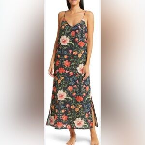 Floral Slip Nightgown - Black Multi